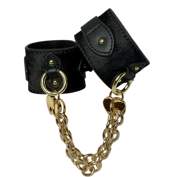 Pony Leather Cuffs with Heart Padlocks