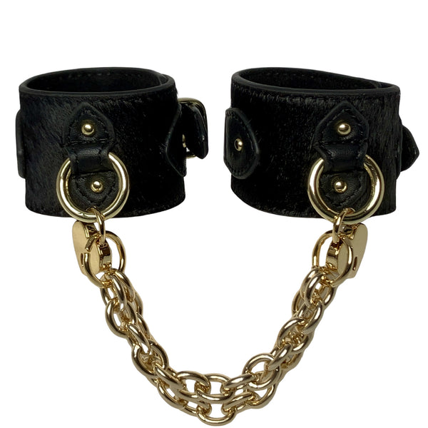 Pony Leather Cuffs with Heart Padlocks