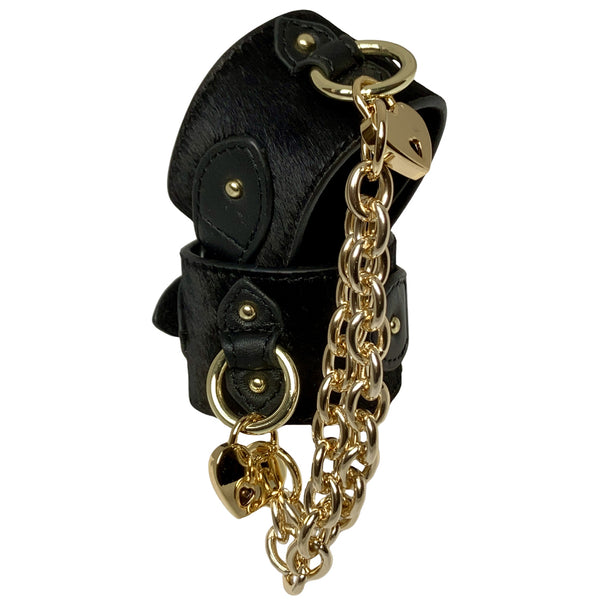 Pony Leather Cuffs with Heart Padlocks