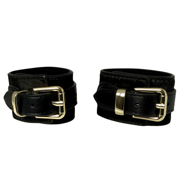 Pony Leather Cuffs with Heart Padlocks