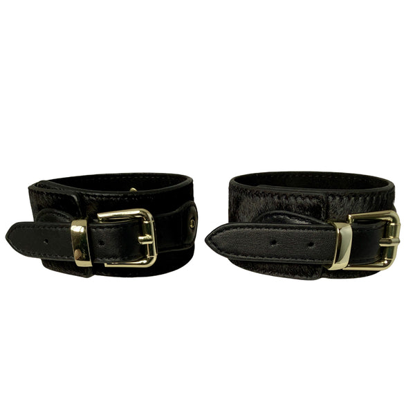 Pony Leather Cuffs with Padlocks Black